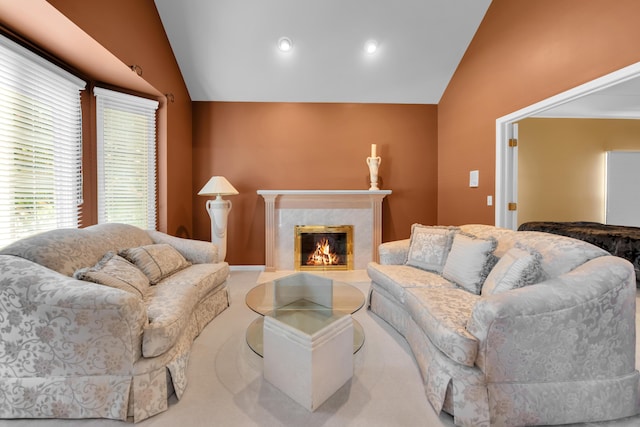 482 Torrington Dr W, Canton, MI 48188 - living area featuring lofted ceiling, a fireplace, and recessed lighting