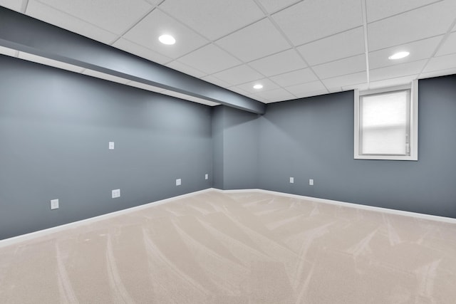 482 Torrington Dr W, Canton, MI 48188 - below grade area with carpet floors, baseboards, a drop ceiling, and recessed lighting