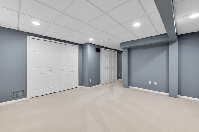 482 Torrington Dr W, Canton, MI 48188 - finished below grade area with carpet floors, baseboards, recessed lighting, and a paneled ceiling