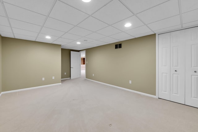 482 Torrington Dr W, Canton, MI 48188 - finished below grade area featuring light colored carpet, baseboards, recessed lighting, and a paneled ceiling