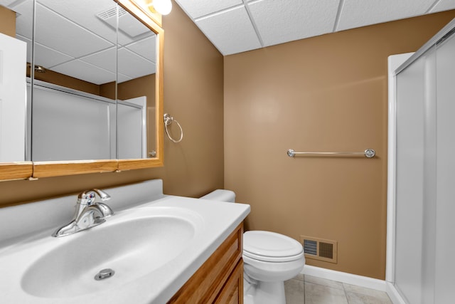 482 Torrington Dr W, Canton, MI 48188 - bathroom with a drop ceiling, vanity, toilet, tile patterned flooring, and baseboards