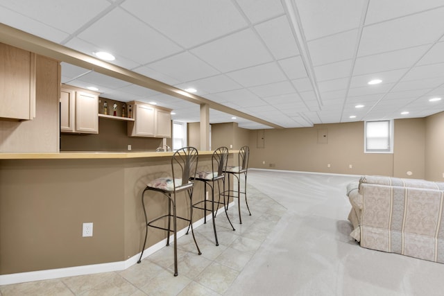 482 Torrington Dr W, Canton, MI 48188 - kitchen with recessed lighting, a kitchen bar, a peninsula, baseboards, and open floor plan