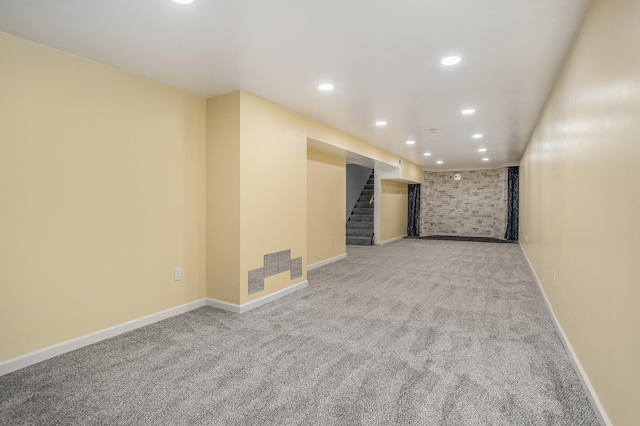 2013 Cumberland St, Kalamazoo, MI 49006 - carpeted spare room with recessed lighting, stairs, and baseboards