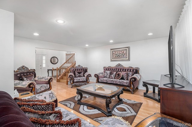 3365 Gloucester Dr, Sterling Heights, MI 48310 - living area featuring recessed lighting, light wood-style floors, and stairway