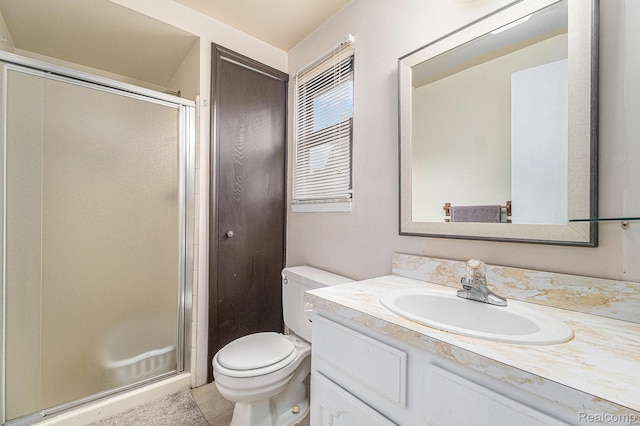 3365 Gloucester Dr, Sterling Heights, MI 48310 - bathroom with toilet, vanity, a stall shower, and tile patterned floors
