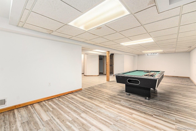 26809 Bonnie Ave, Warren, MI 48089 - playroom featuring baseboards, billiards table, wood finished floors, and a drop ceiling