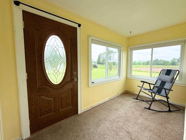 11250 Bristol Rd, Lennon, MI 48449 - entrance foyer with carpet, ornamental molding, and baseboards