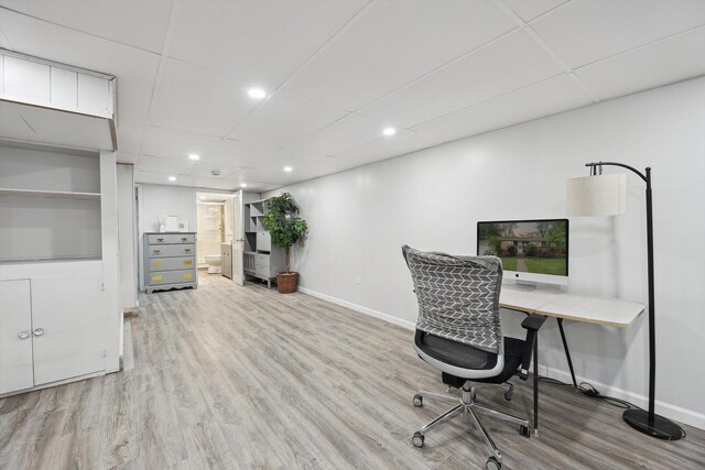 2419 Faye Dr, Ann Arbor, MI 48103 - office space featuring baseboards, wood finished floors, a drop ceiling, and recessed lighting