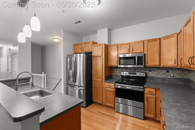 239 Jotham Ave, Auburn Hills, MI 48326 - kitchen featuring stainless steel appliances, dark countertops, a sink, and tasteful backsplash