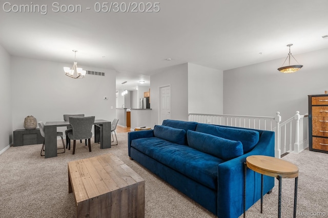 239 Jotham Ave, Auburn Hills, MI 48326 - carpeted living area with a chandelier and baseboards