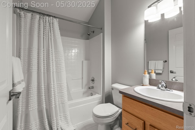 239 Jotham Ave, Auburn Hills, MI 48326 - bathroom featuring vanity, shower / tub combo with curtain, toilet, and tile patterned flooring