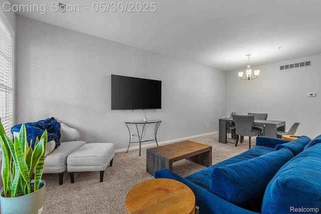 239 Jotham Ave, Auburn Hills, MI 48326 - living area with carpet, a chandelier, and baseboards