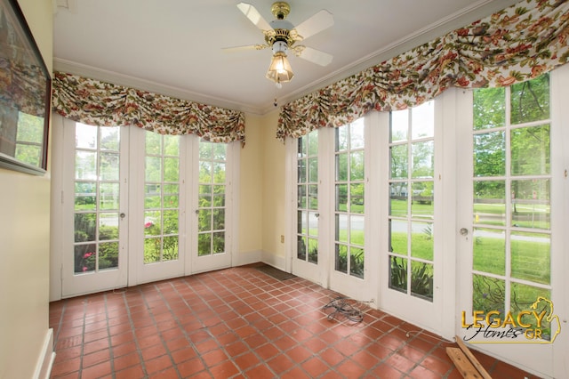 301 Sligh Blvd NE, Grand Rapids, MI 49505 - unfurnished sunroom with french doors, crown molding, and tile patterned floors