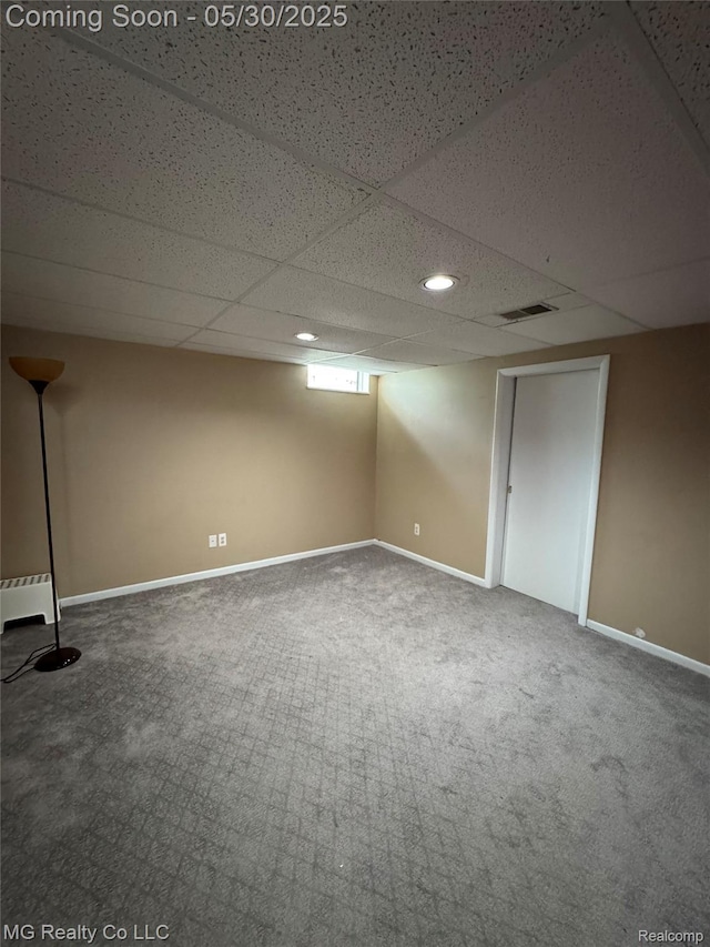 271 Inlet Ct, Novi, MI 48390 - basement featuring carpet, baseboards, recessed lighting, and a drop ceiling