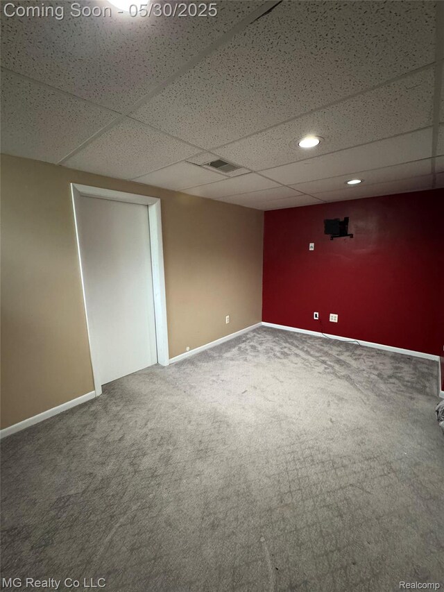 271 Inlet Ct, Novi, MI 48390 - finished basement with a paneled ceiling, carpet flooring, baseboards, and recessed lighting
