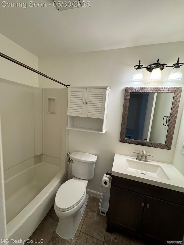 271 Inlet Ct, Novi, MI 48390 - bathroom with vanity, toilet, shower / bath combination, baseboards, and tile patterned floors