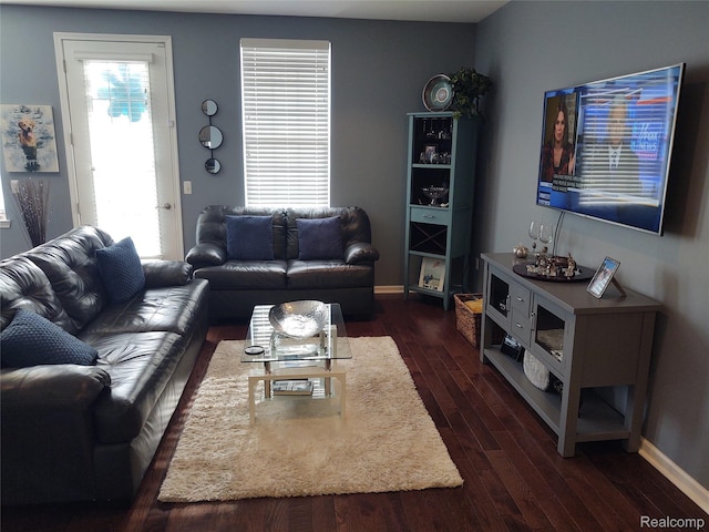 56645 Long Island Dr, Shelby Twp, MI 48316 - living room with dark wood finished floors and baseboards
