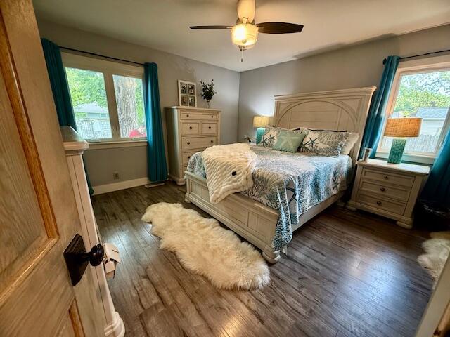 307 W 30th St, Holland, MI 49423 - bedroom featuring multiple windows, wood finished floors, a ceiling fan, and baseboards