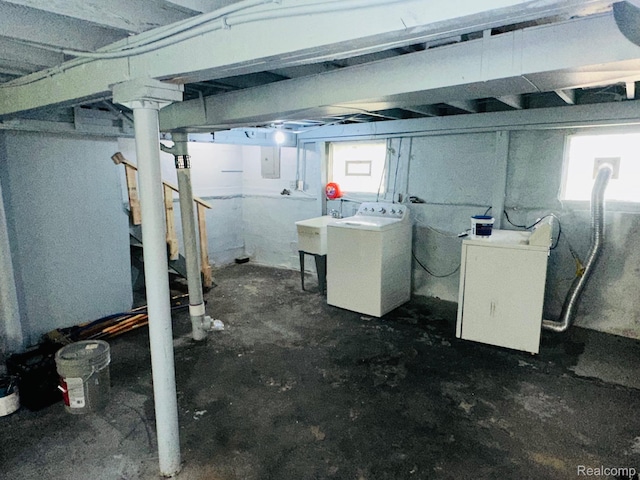 47 W Rockwood St, Ecorse, MI 48229 - basement featuring washing machine and dryer, healthy amount of natural light, and a sink