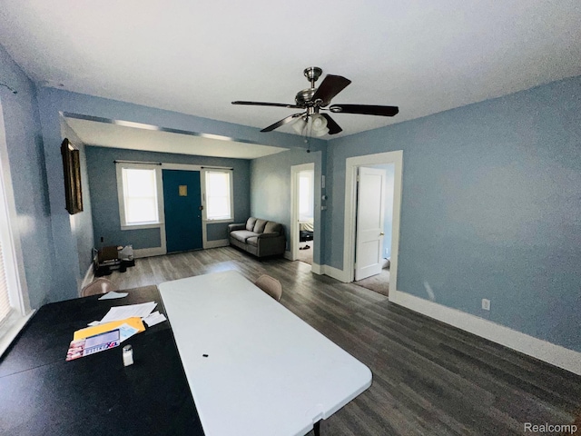 47 W Rockwood St, Ecorse, MI 48229 - living room with wood finished floors, baseboards, and a ceiling fan