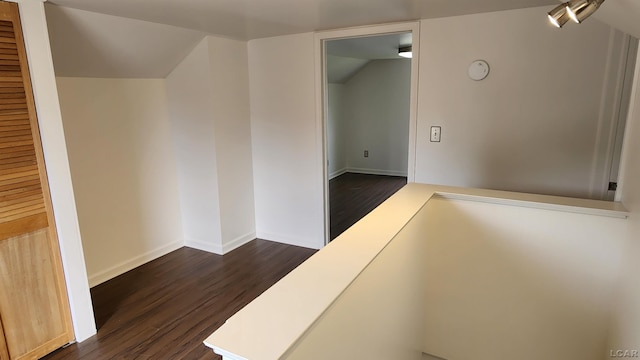 810 Division St, Adrian, MI 49221 - hallway with dark wood finished floors, lofted ceiling, and baseboards