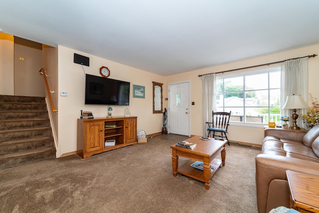 3624 Terhune Rd, Ann Arbor, MI 48104 - carpeted living area with baseboards and stairs