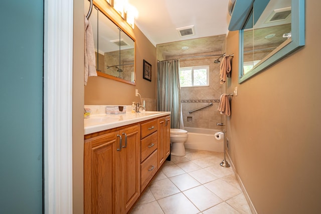 3624 Terhune Rd, Ann Arbor, MI 48104 - bathroom with tile patterned floors, shower / bath combo with shower curtain, toilet, and double vanity