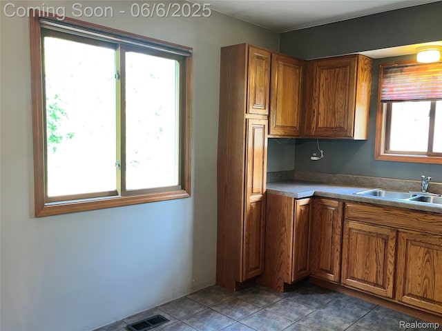 1379 Walter S Hall Dr, Lake Orion, MI 48362 - kitchen featuring brown cabinets, a sink, and light tile patterned floors