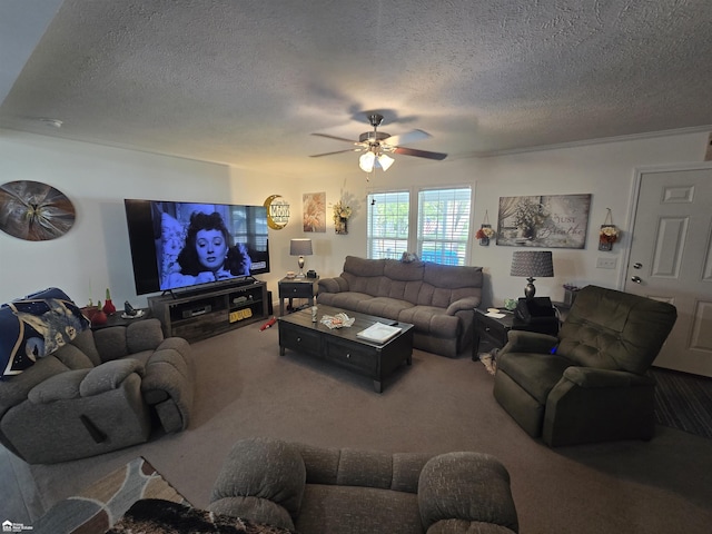 4101 S Sheridan Rd, Lennon, MI 48449 - carpeted living area featuring a textured ceiling and a ceiling fan