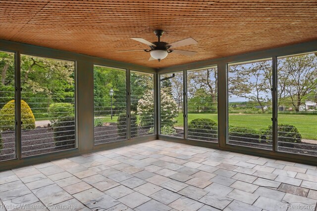58540 Grand River Ave, New Hudson, MI 48165 - unfurnished sunroom with a ceiling fan and plenty of natural light