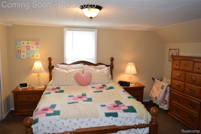 7448 Miller Rd, Swartz Creek, MI 48473 - bedroom with dark carpet, ornamental molding, and baseboards
