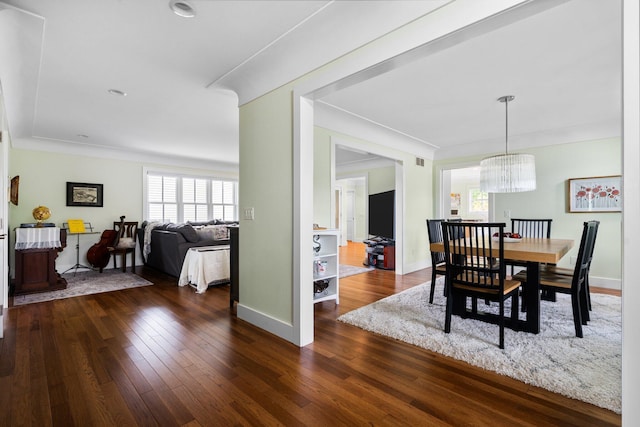 2928 Heeney Rd, Stockbridge, MI 49285 - dining area featuring a chandelier, dark wood-style floors, baseboards, and recessed lighting