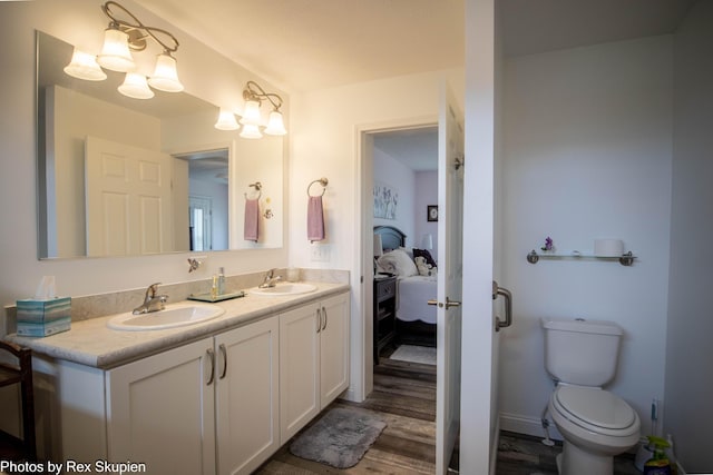 701 Knollcrest Ln, Fremont, MI 49412 - ensuite bathroom featuring double vanity, wood finished floors, and toilet
