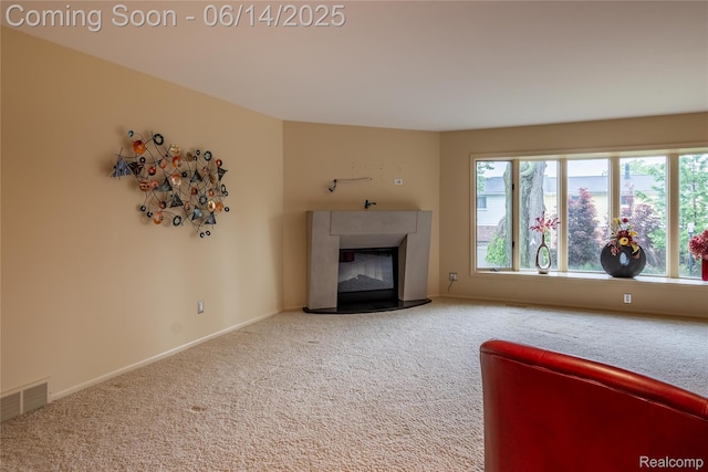 12950 Via Catherina Dr, Grand Blanc, MI 48439 - carpeted living area with a glass covered fireplace and baseboards