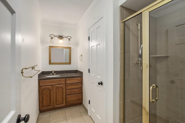 3113 Miller Rd, Ann Arbor, MI 48103 - full bathroom with vanity, a stall shower, ornamental molding, and tile patterned floors