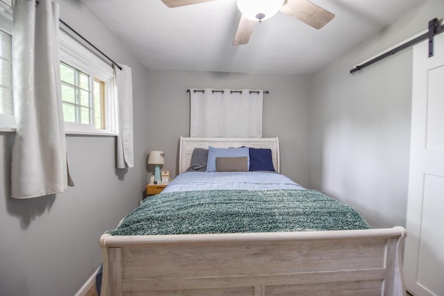 493 Swan Ln, Coldwater, MI 49036 - bedroom featuring a barn door and a ceiling fan