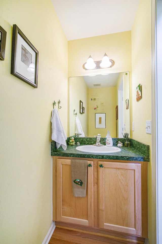 1432 Auston Ln, Chelsea, MI 48118 - bathroom with vanity, wood finished floors, and baseboards