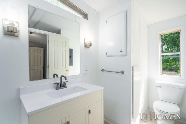3010 E 96th St, Newaygo, MI 49337 - bathroom featuring vanity, toilet, and electric panel