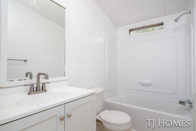 3010 E 96th St, Newaygo, MI 49337 - bathroom featuring toilet, vanity, and bathtub / shower combination