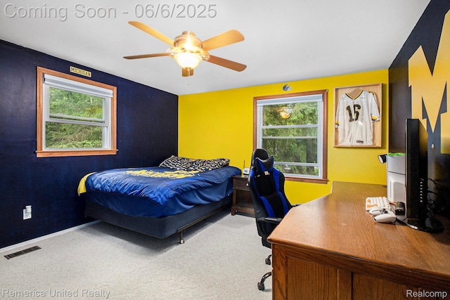 11187 Shadywood Dr, Brighton, MI 48114 - bedroom featuring carpet floors, an office area, and ceiling fan
