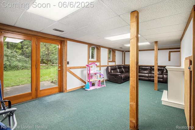 11187 Shadywood Dr, Brighton, MI 48114 - recreation room featuring carpet floors and a paneled ceiling