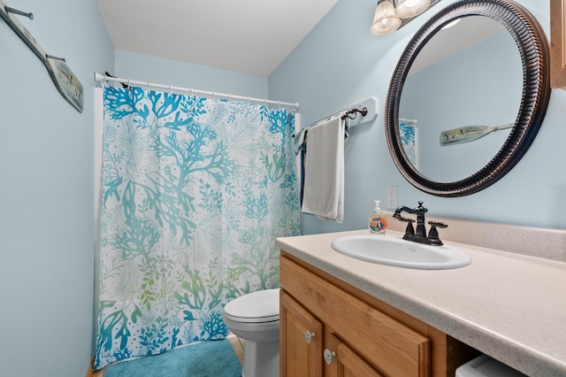 8843 Silver Lake Rd, Grand Junction, MI 49056 - full bath featuring vanity, toilet, and a shower with shower curtain