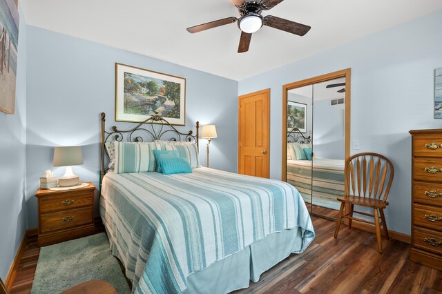 8843 Silver Lake Rd, Grand Junction, MI 49056 - bedroom with wood finished floors, a closet, baseboards, and ceiling fan