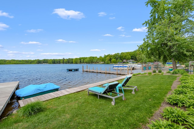 8843 Silver Lake Rd, Grand Junction, MI 49056 - dock area featuring a water view and a lawn