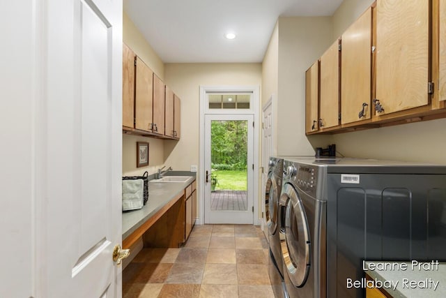1020 E Woodlawn Ave, Hastings, MI 49058 - washroom featuring cabinet space, washer and clothes dryer, and recessed lighting