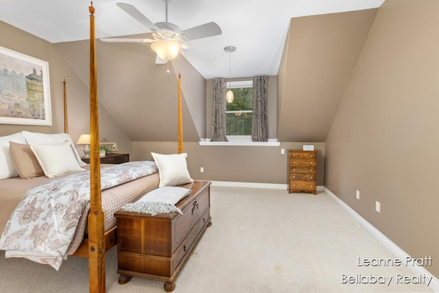 1020 E Woodlawn Ave, Hastings, MI 49058 - bedroom with lofted ceiling, light carpet, baseboards, and a ceiling fan
