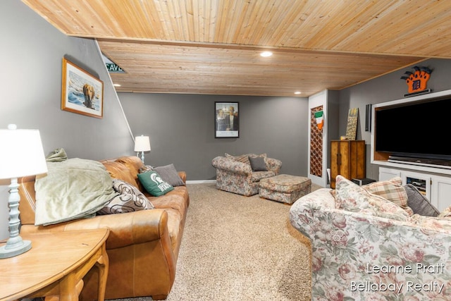 1020 E Woodlawn Ave, Hastings, MI 49058 - living room featuring wooden ceiling, carpet, recessed lighting, and baseboards