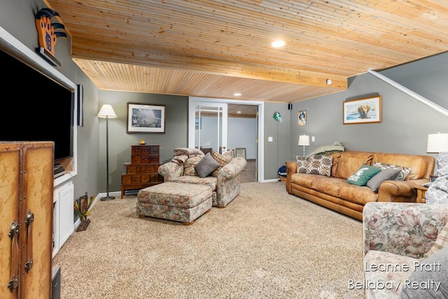 1020 E Woodlawn Ave, Hastings, MI 49058 - carpeted living area featuring wood ceiling, baseboards, stairs, and recessed lighting