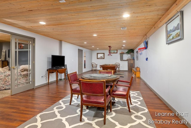1020 E Woodlawn Ave, Hastings, MI 49058 - dining space with wooden ceiling, wood finished floors, recessed lighting, and baseboards