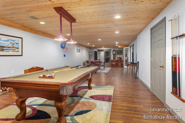 1020 E Woodlawn Ave, Hastings, MI 49058 - rec room featuring wood ceiling, billiards table, wood finished floors, and recessed lighting